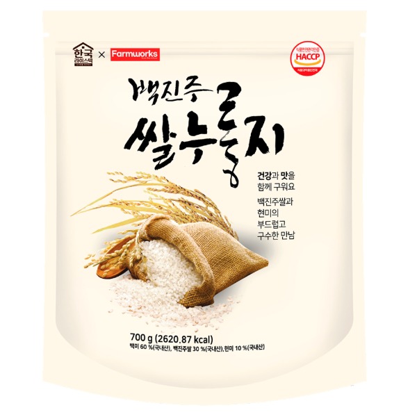 팜웍스 백진주쌀로 만든 백진주 누룽지 700g 1개/2개/10개(1박스)